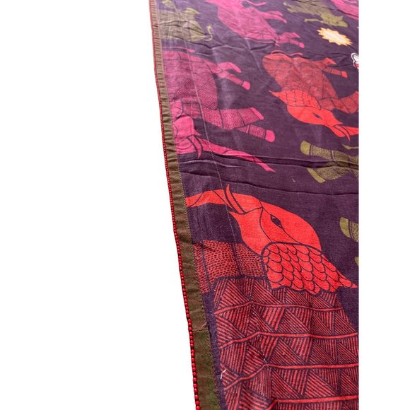 UDD GAJA Dupatta elephant print with tassle 97 x 39 inches - Picture 7 of 8
